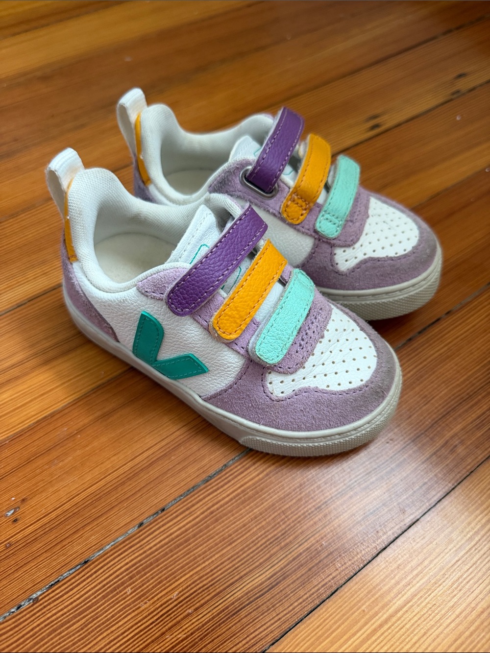 Veja Kids Colorblock Sneakers in Lavender, Teal & Yellow